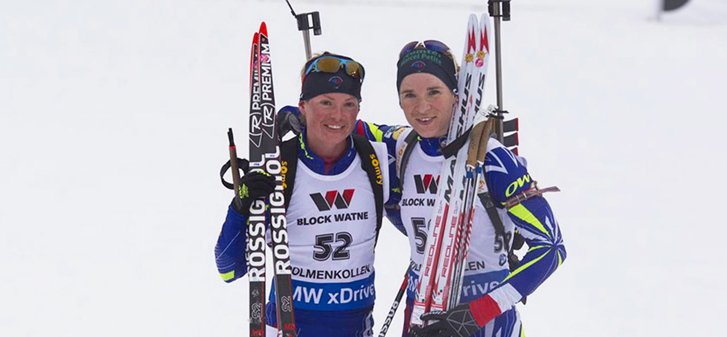 9 mars 2016, championnats du monde de biathlon à Oslo : Marie Dorin-Habert et Anaïs Bescond sont championne et vice-championne du monde sur le 15km. Crédit photo : Fédération française de ski